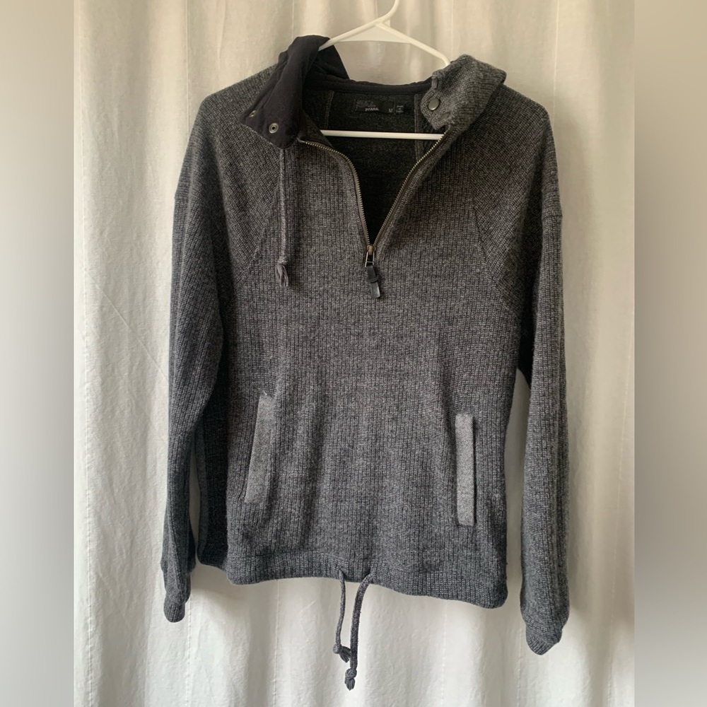 Prana Two Tone Gray Hooded Sweater - Part Wool